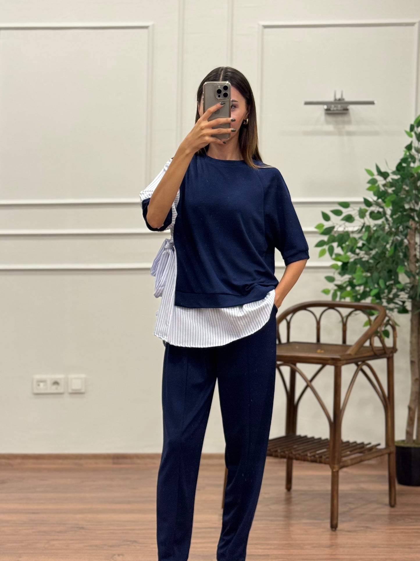 Tunik Pantolon Lacivert İkili Takım
