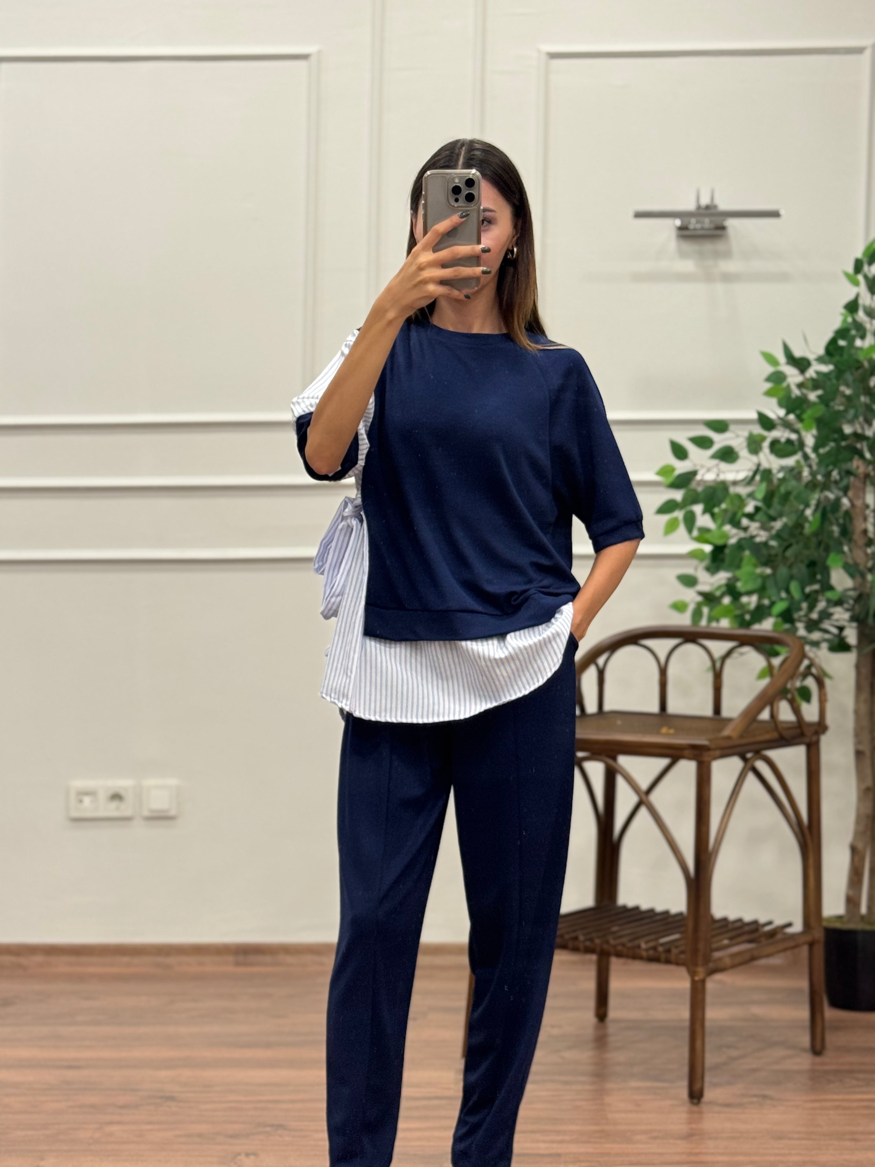 Tunik Pantolon Lacivert İkili Takım