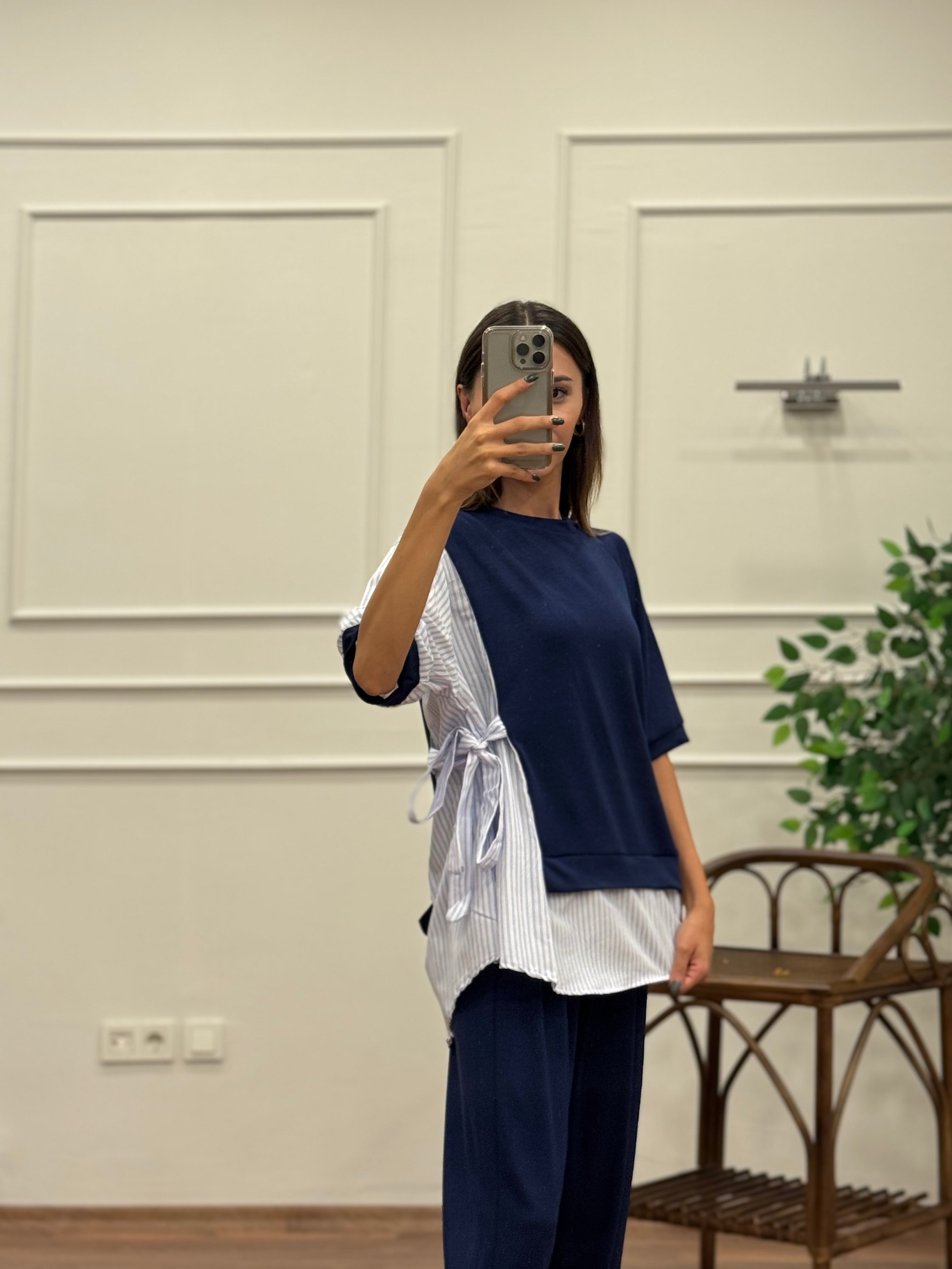 Tunik Pantolon Lacivert İkili Takım