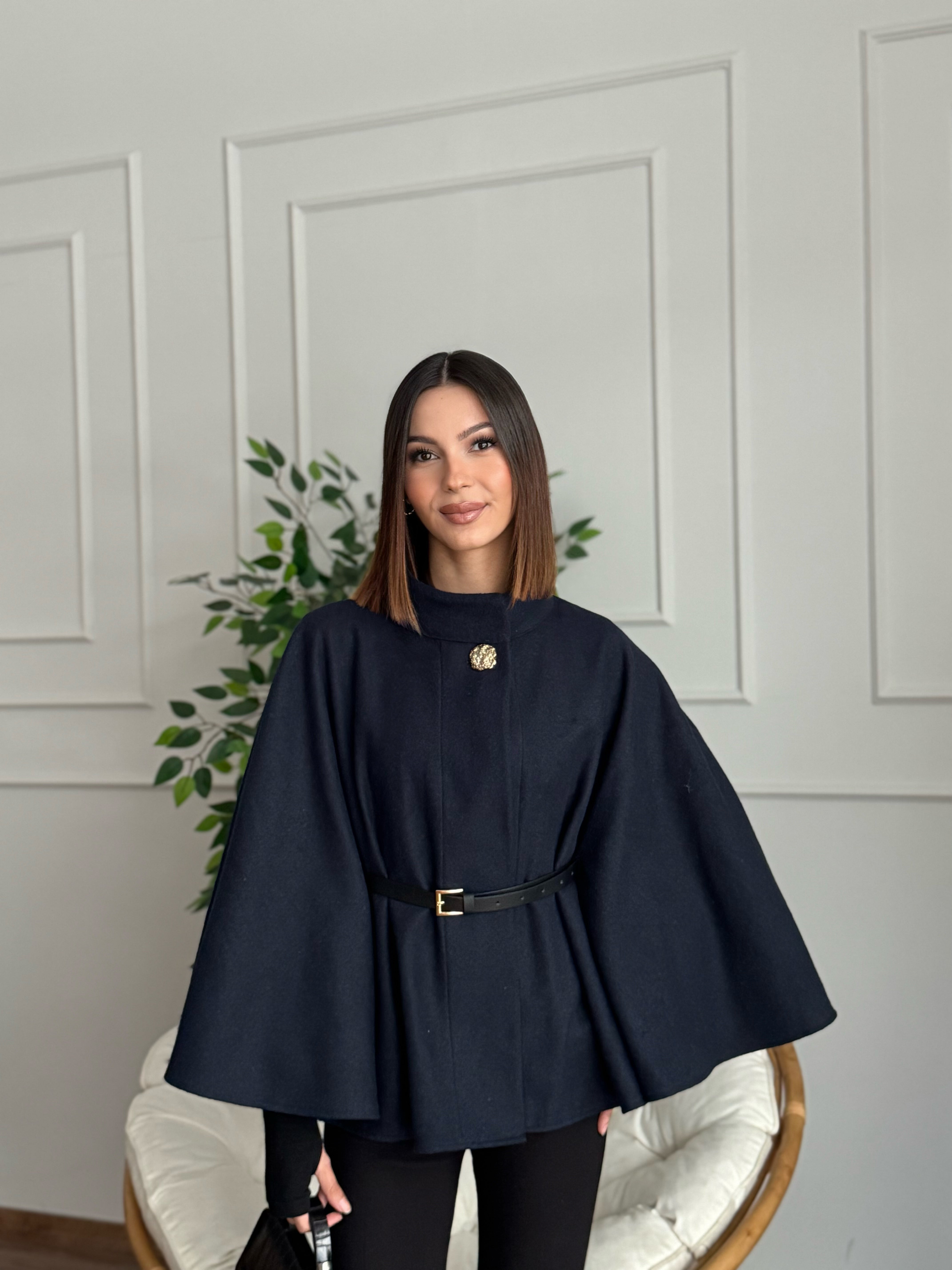 Liya Kemerli Kaşe Lacivert Panço