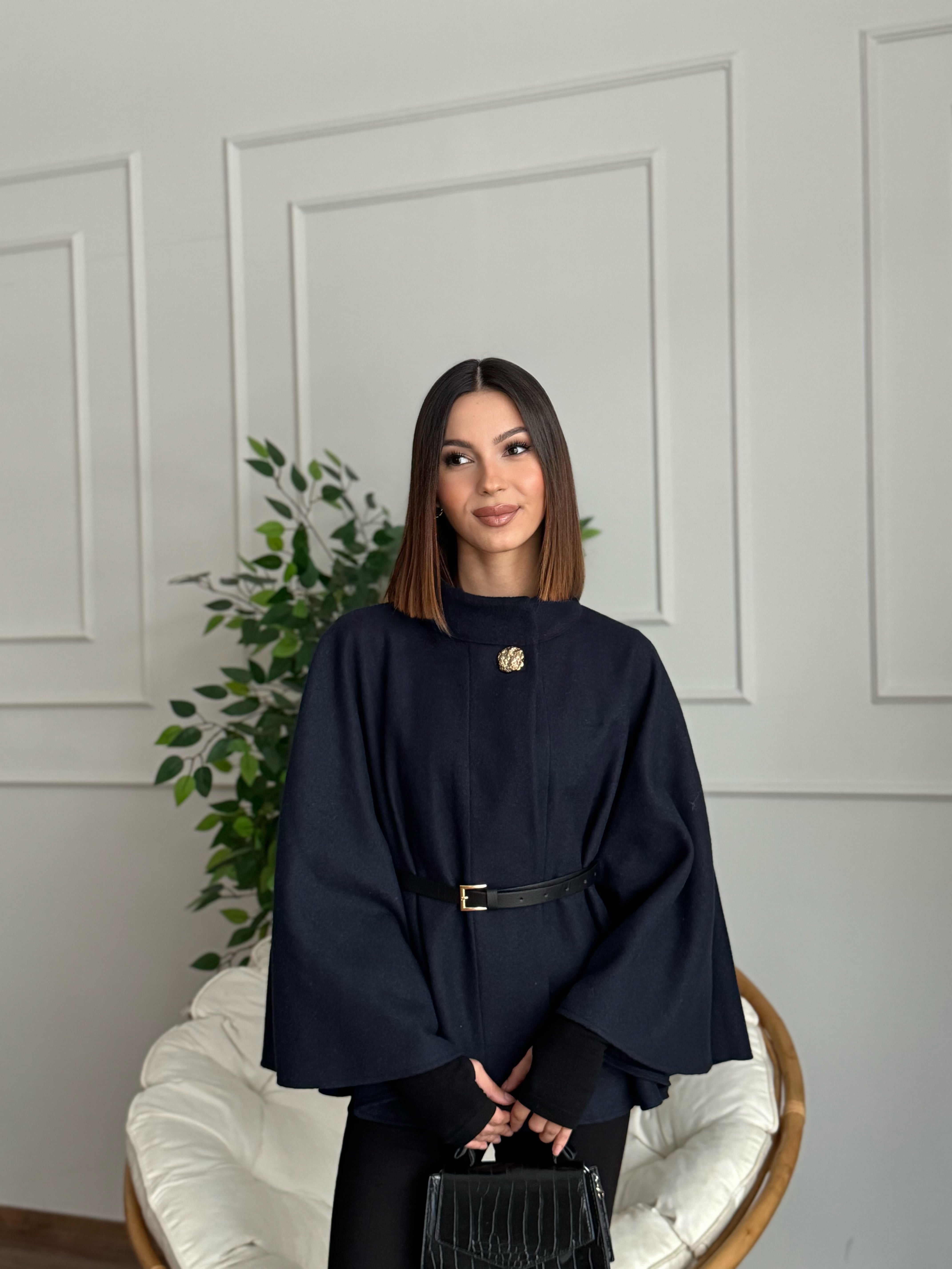 Liya Kemerli Kaşe Lacivert Panço