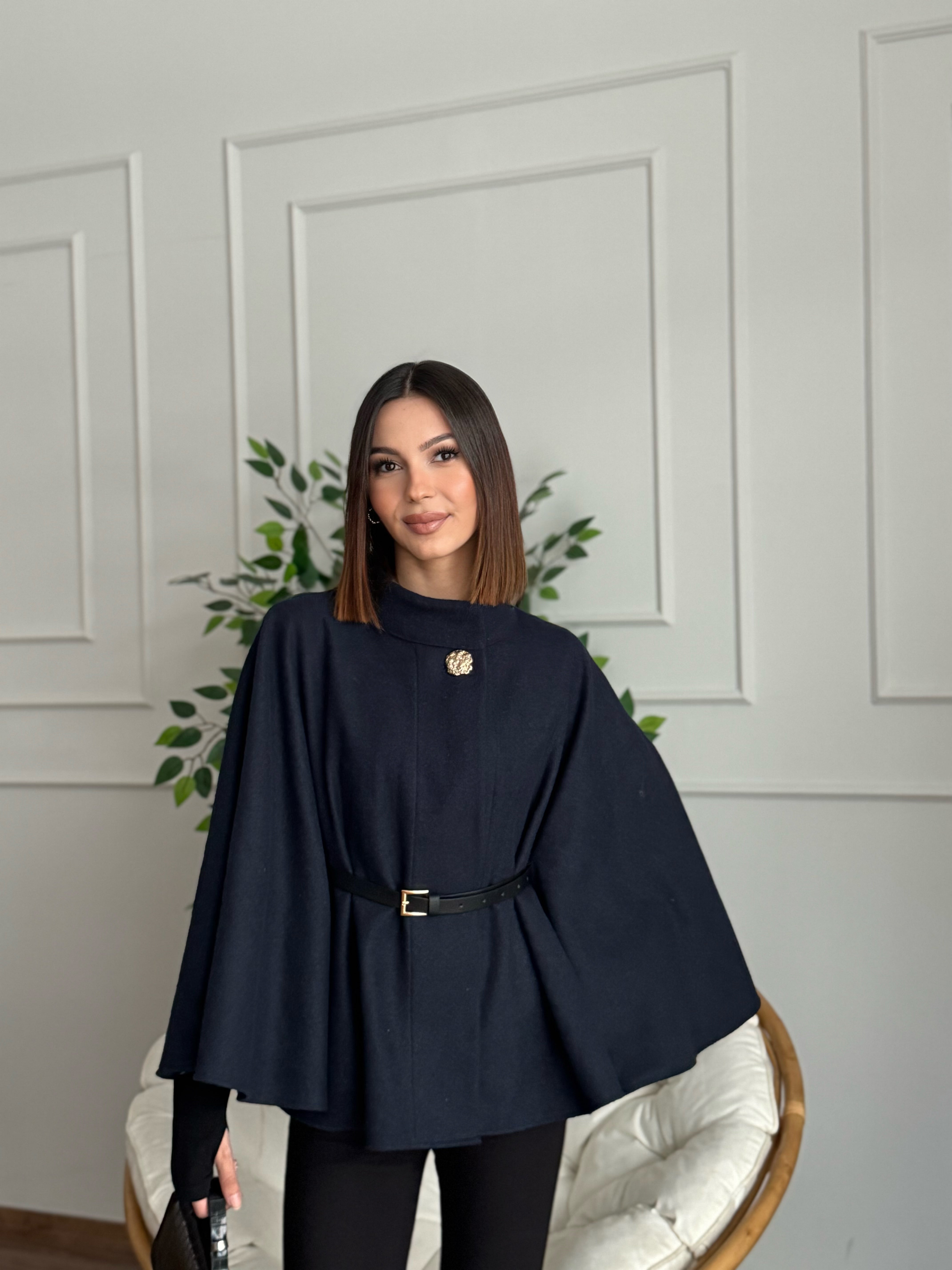 Liya Kemerli Kaşe Lacivert Panço