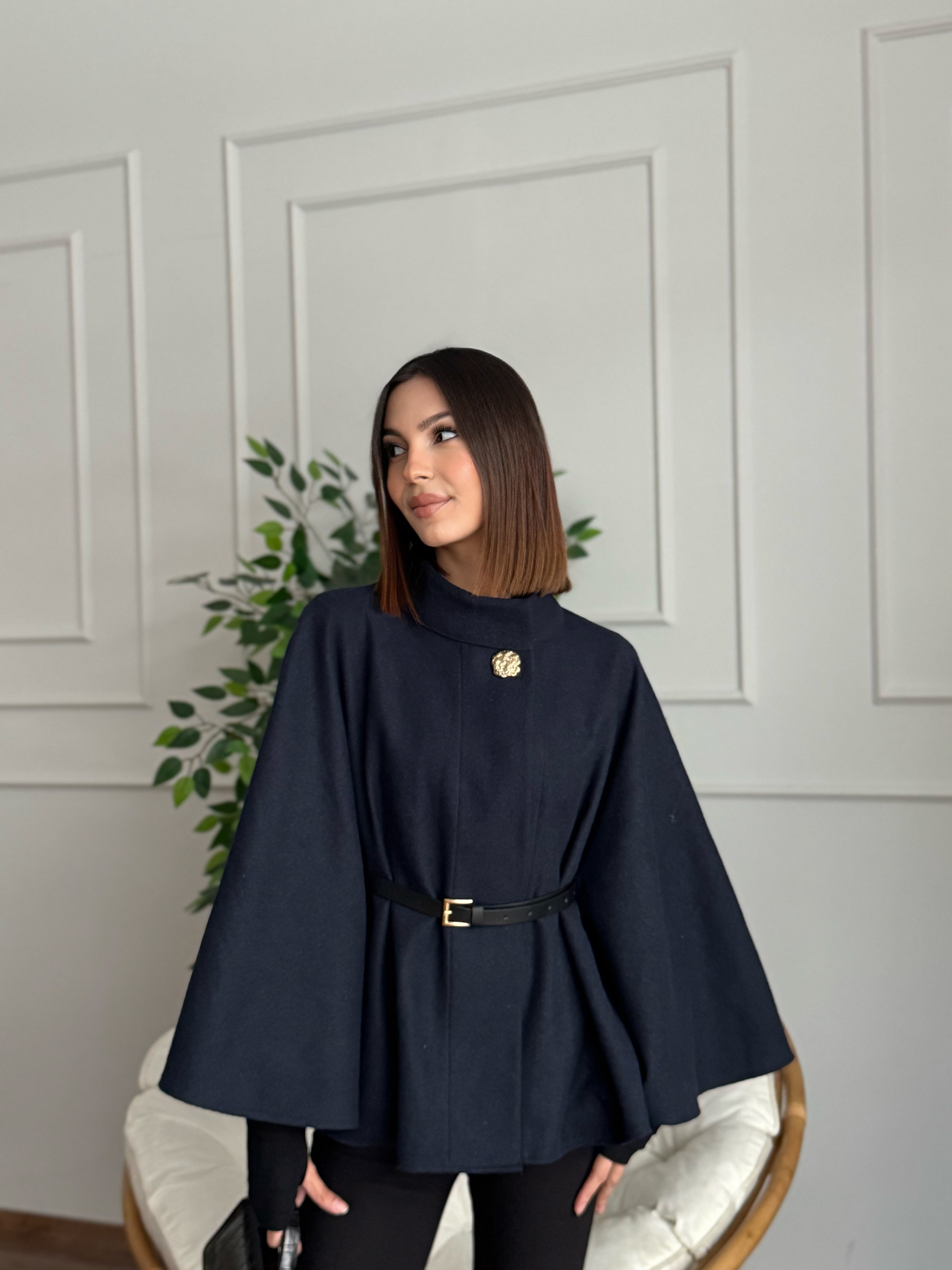 Liya Kemerli Kaşe Lacivert Panço