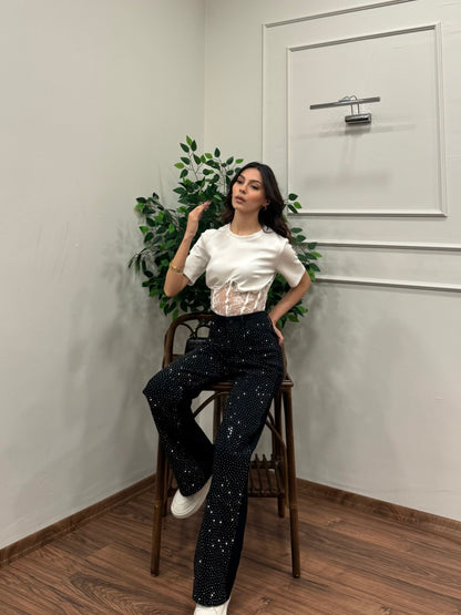 Premium Sıkı Taşlı Siyah Jean