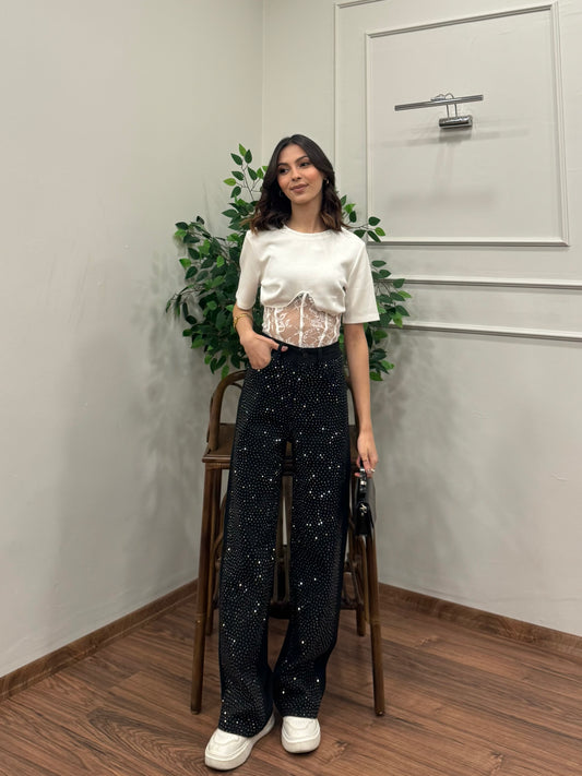 Premium Sıkı Taşlı Siyah Jean