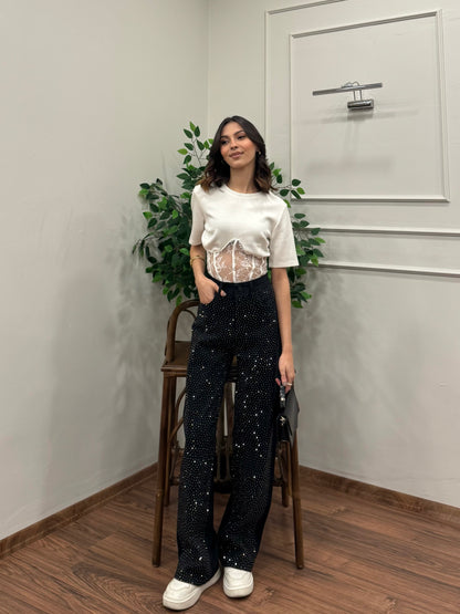 Premium Sıkı Taşlı Siyah Jean