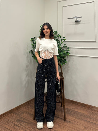 Premium Sıkı Taşlı Siyah Jean