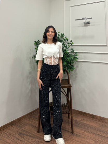 Premium Sıkı Taşlı Siyah Jean
