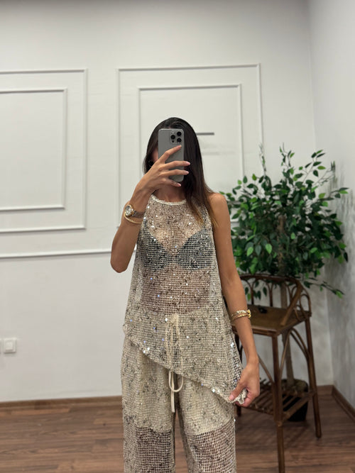 Avela Merserize Pullu Asimetrik Bej Bluz