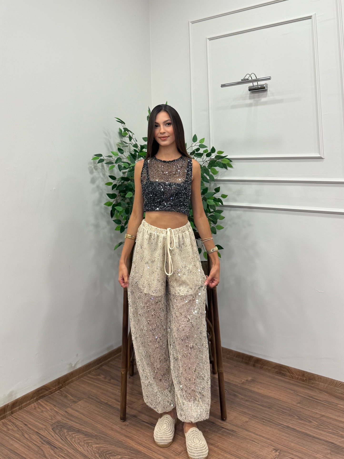 Avela Pullu Merserize Bej Balon Pantolon