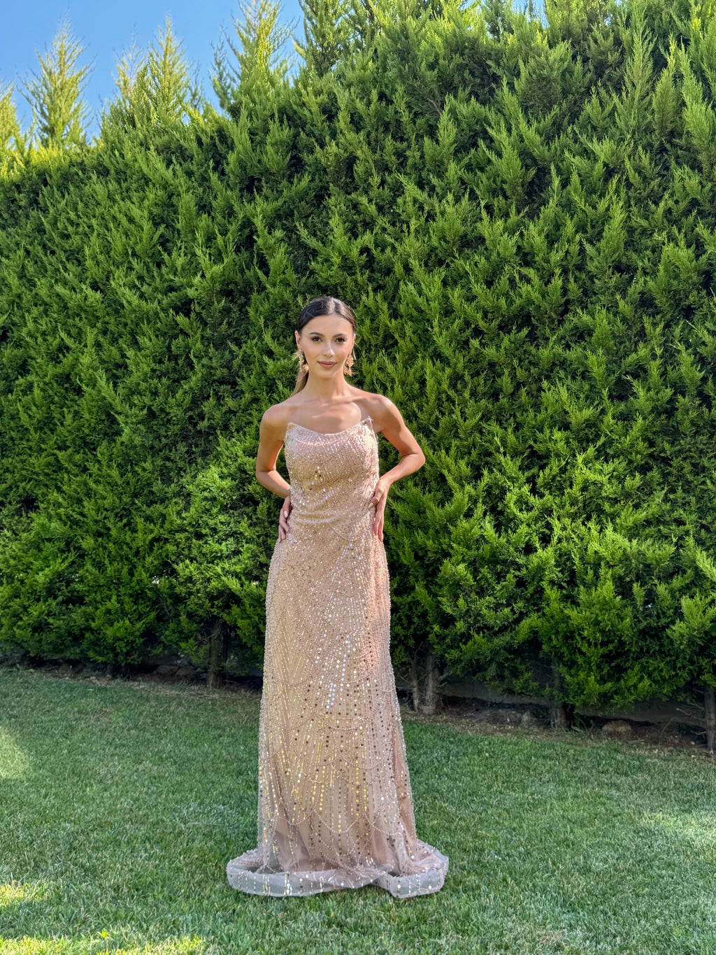 'Elysia' Straplez Payet Pul Detay Abiye