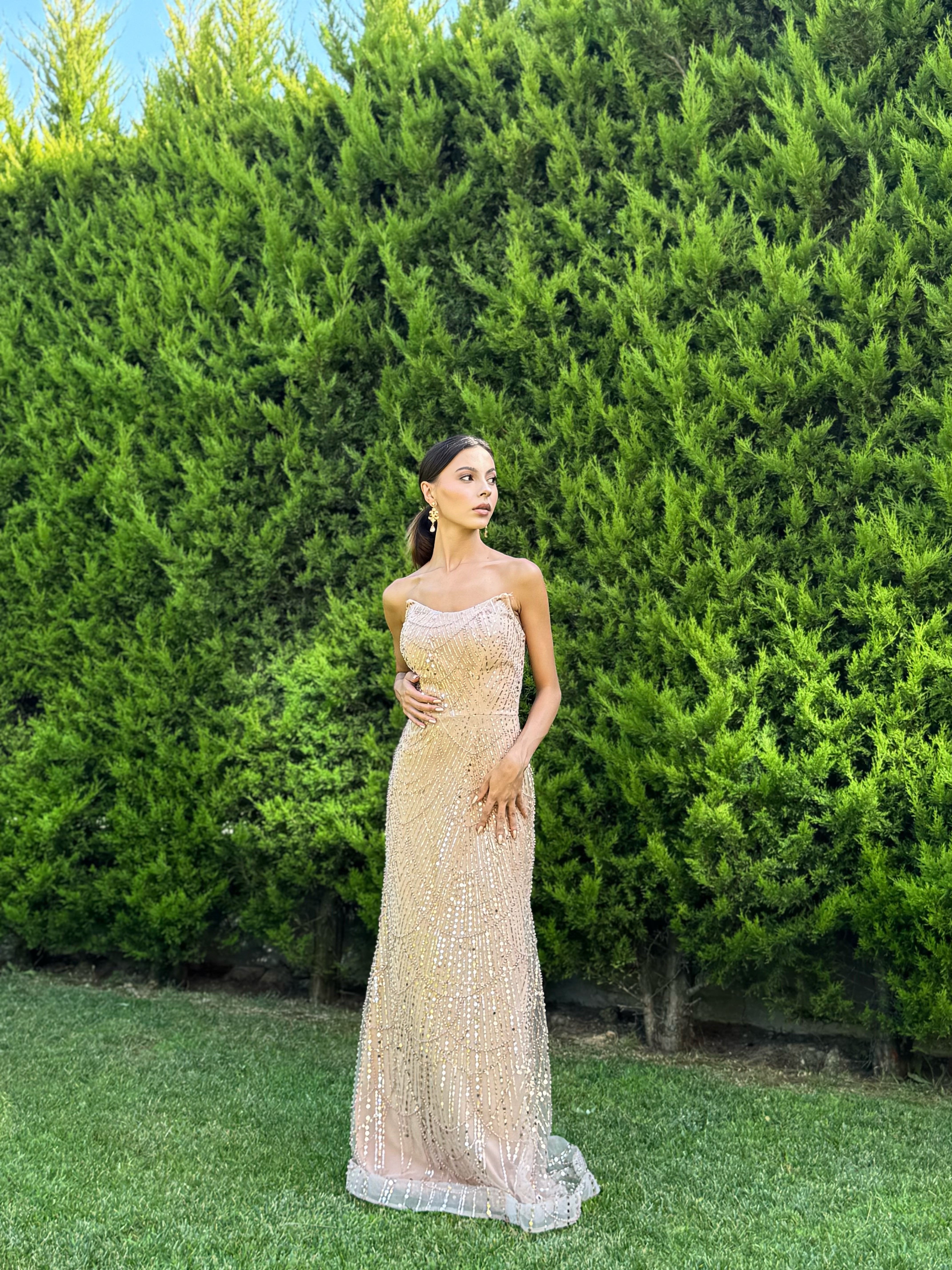 'Elysia' Straplez Payet Pul Detay Abiye