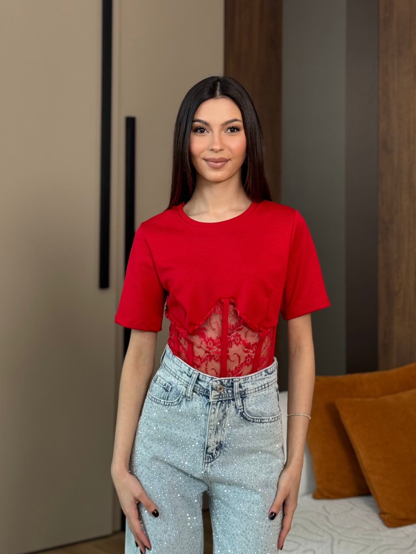 Lace Muse Top Kırmızı Bluz