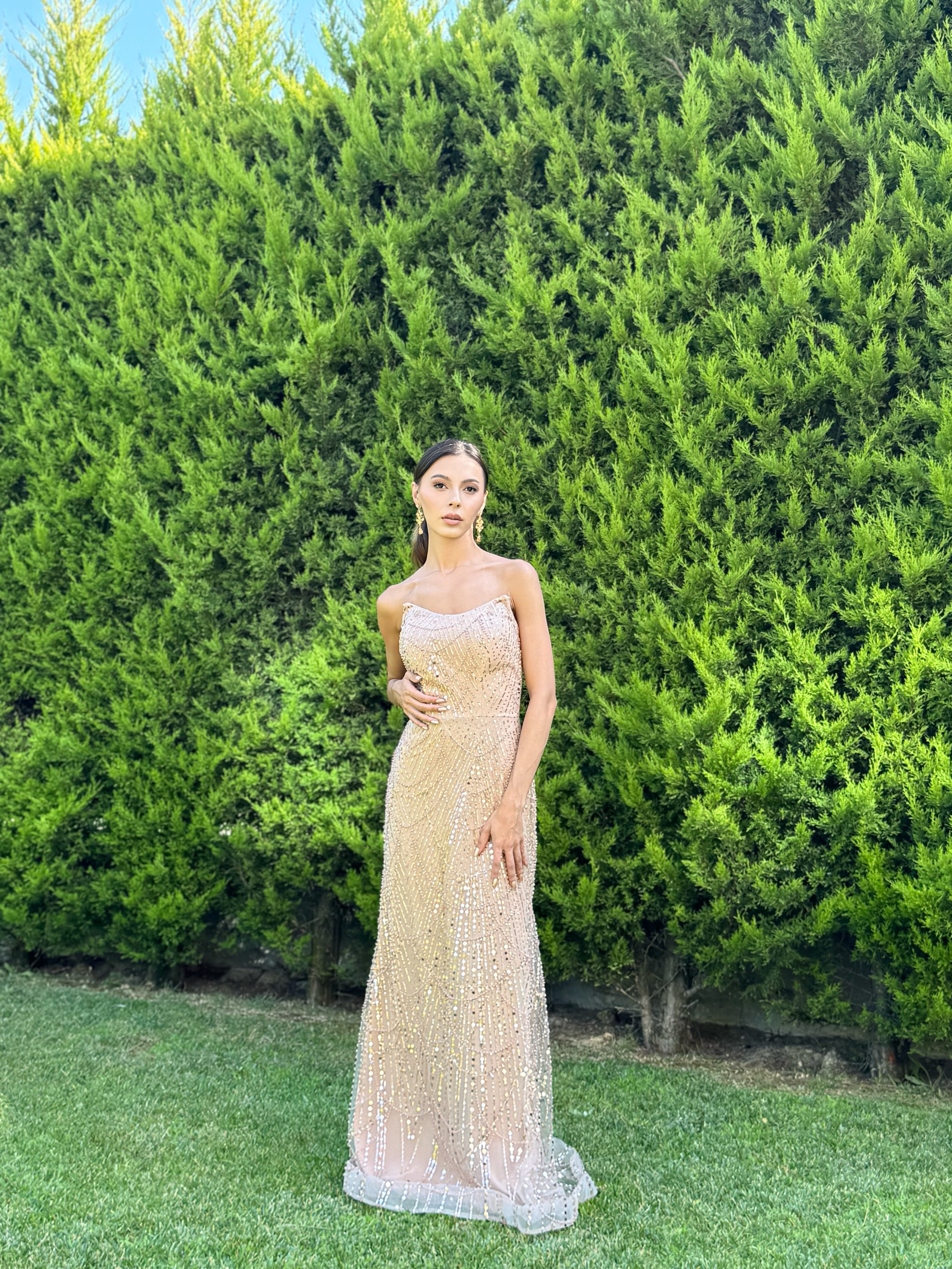 'Elysia' Straplez Payet Pul Detay Abiye