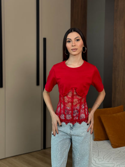 Lace Muse Top Kırmızı Bluz