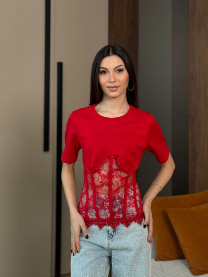 Lace Muse Top Kırmızı Bluz