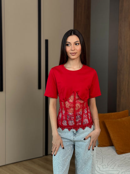 Lace Muse Top Kırmızı Bluz