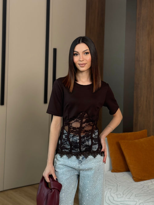 Lace Muse Top Kahverengi Bluz