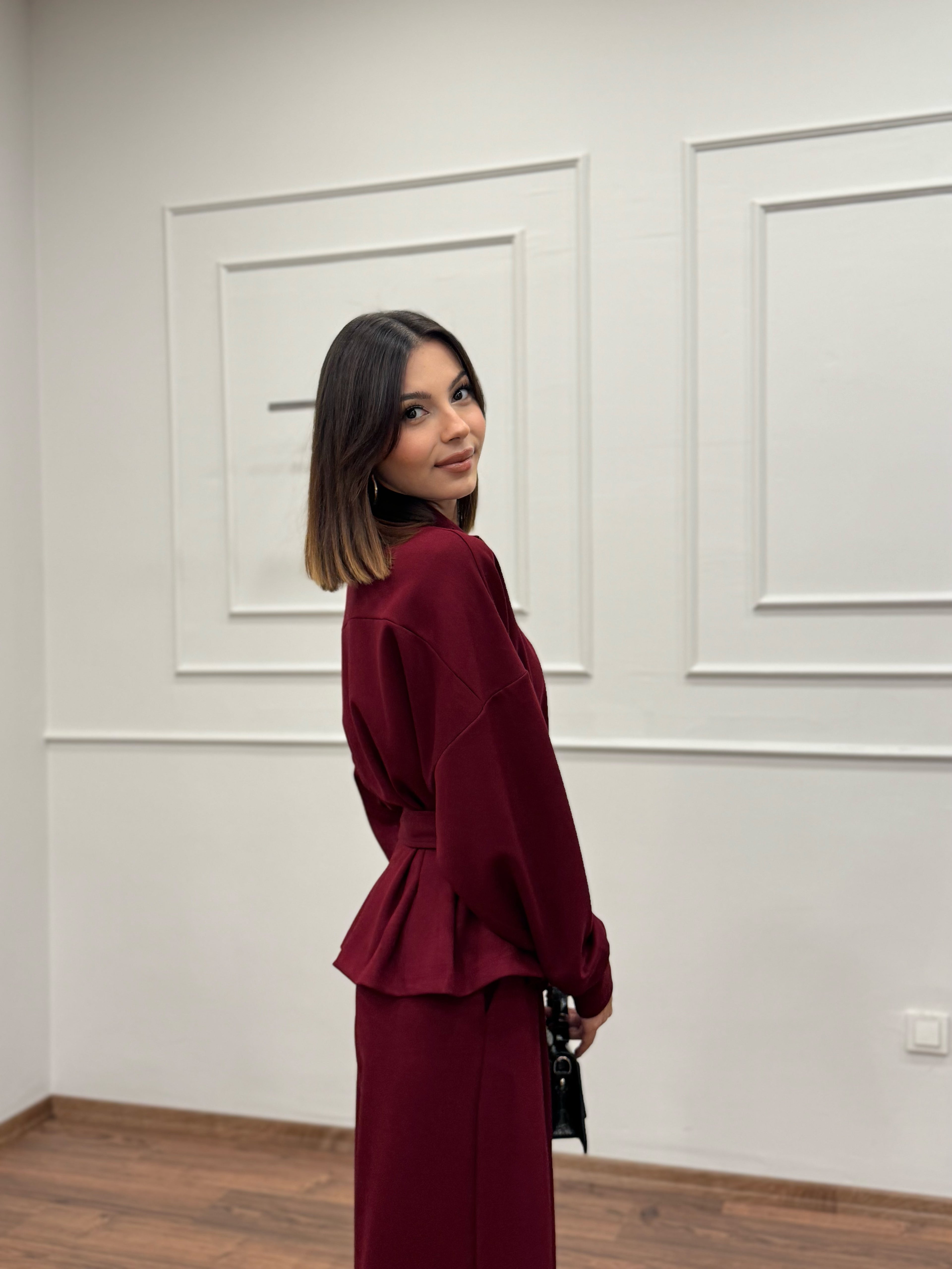 Alya Bordo Ceket Pantolon Takım