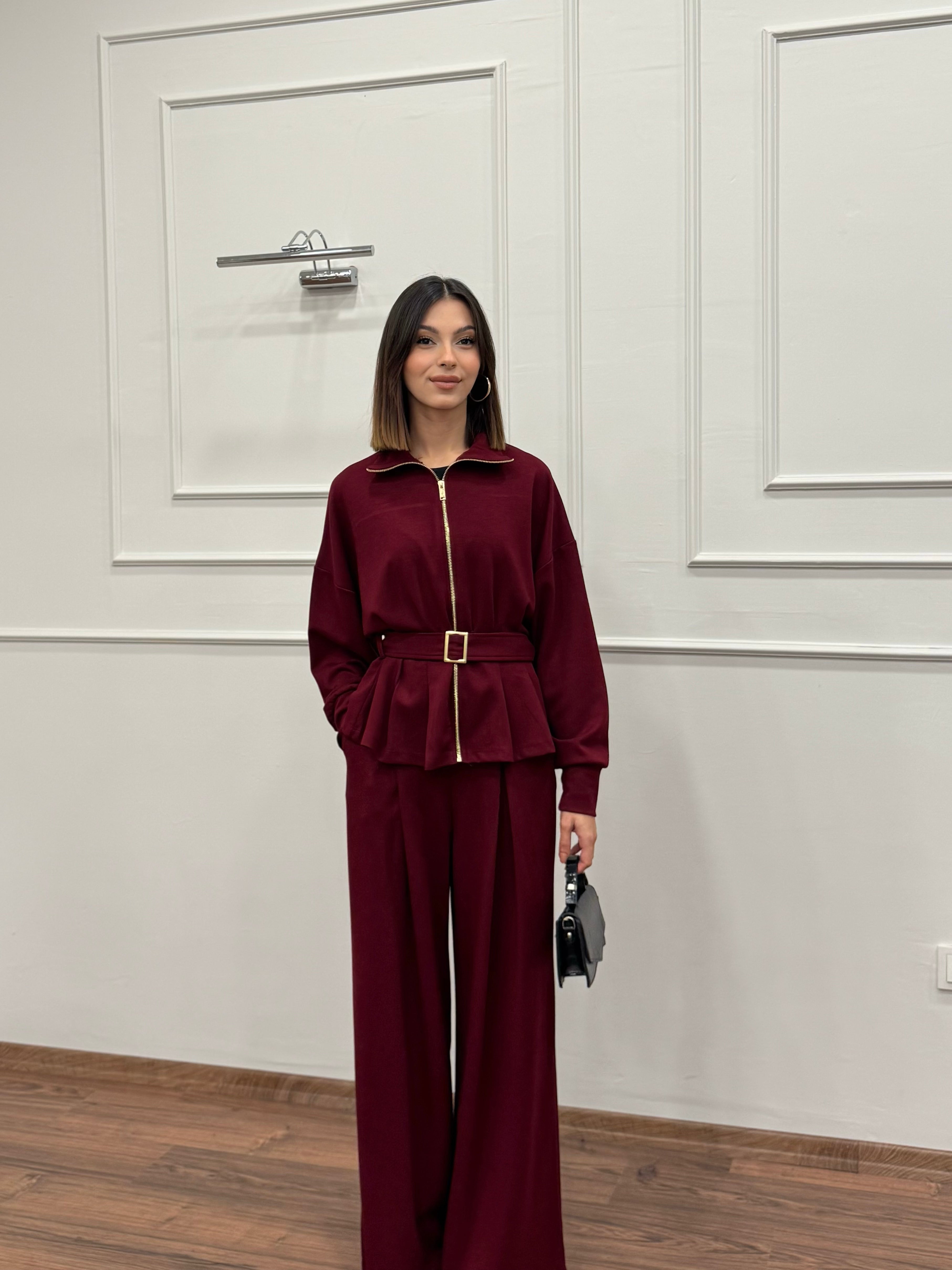 Alya Bordo Ceket Pantolon Takım