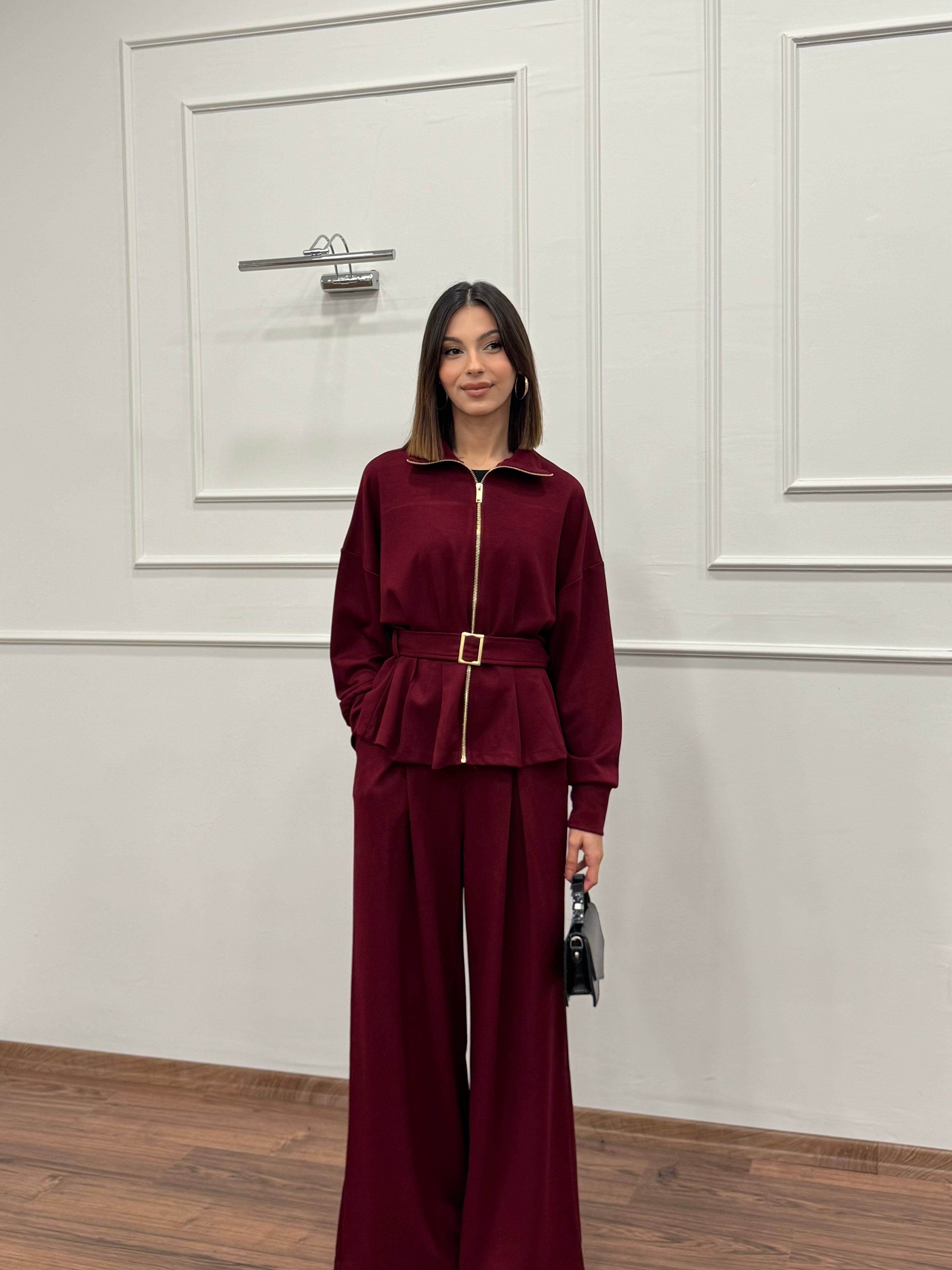 Alya Bordo Ceket Pantolon Takım