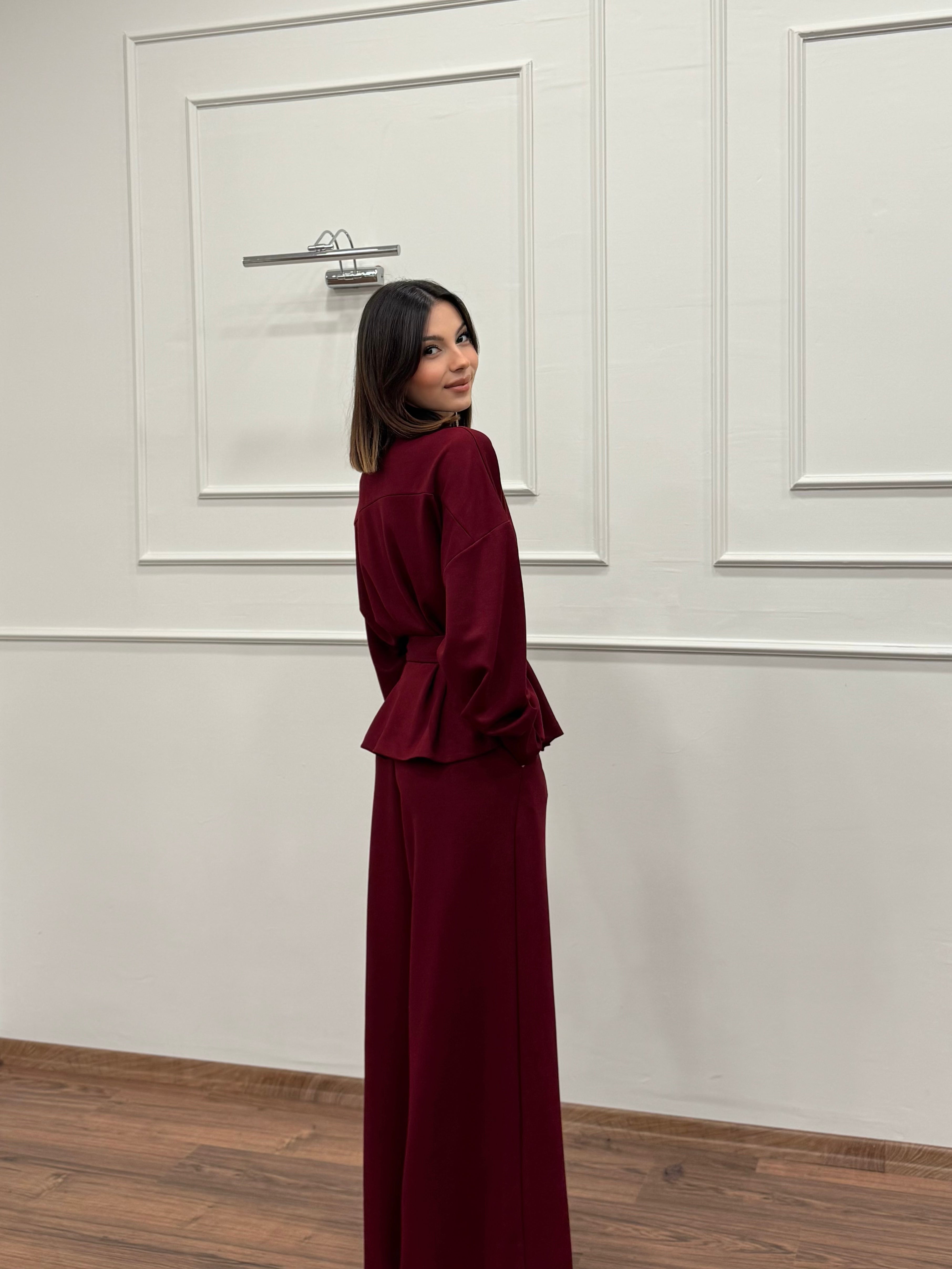 Alya Bordo Ceket Pantolon Takım
