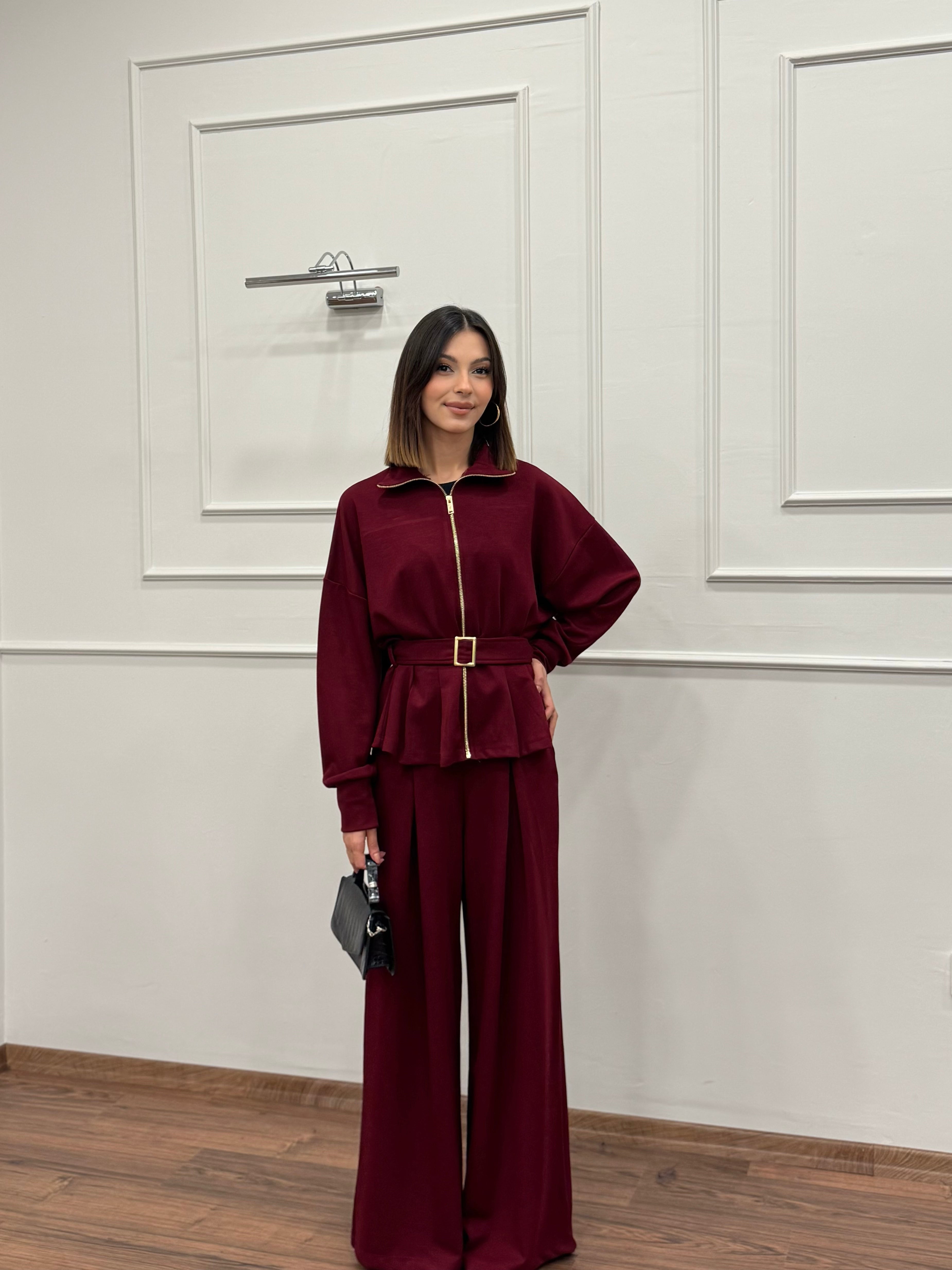 Alya Bordo Ceket Pantolon Takım