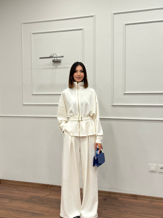 Alya Beyaz Ceket Pantolon Takım