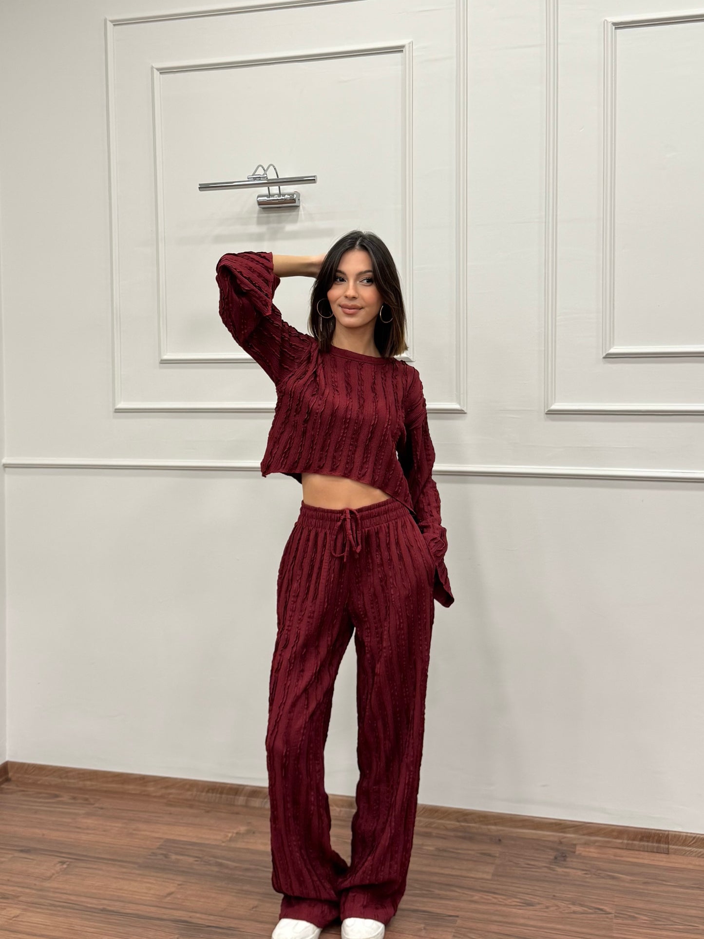 Henna İspanyol Crop Pantolon Bordo Takım