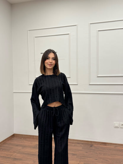 Henna İspanyol Crop Pantolon Siyah Takım