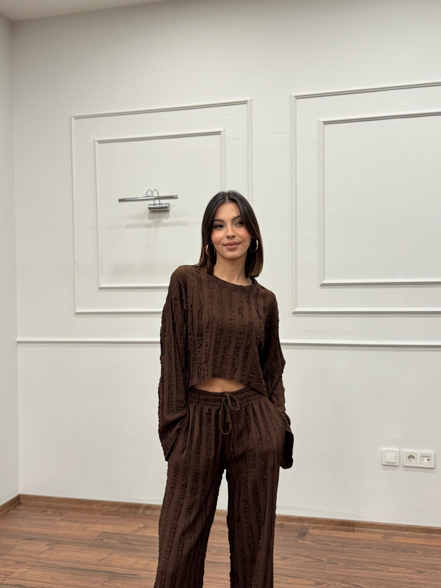 Henna İspanyol Crop Pantolon Kahverengi Takım