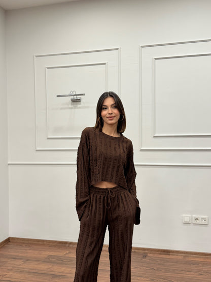 Henna İspanyol Crop Pantolon Kahverengi Takım