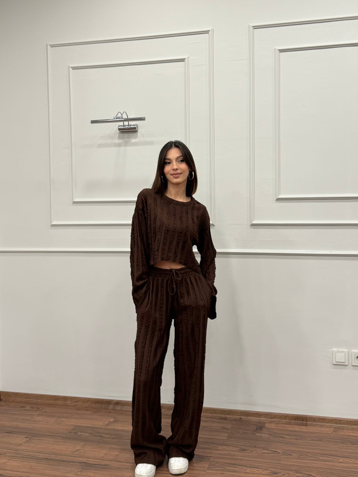 Henna İspanyol Crop Pantolon Kahverengi Takım