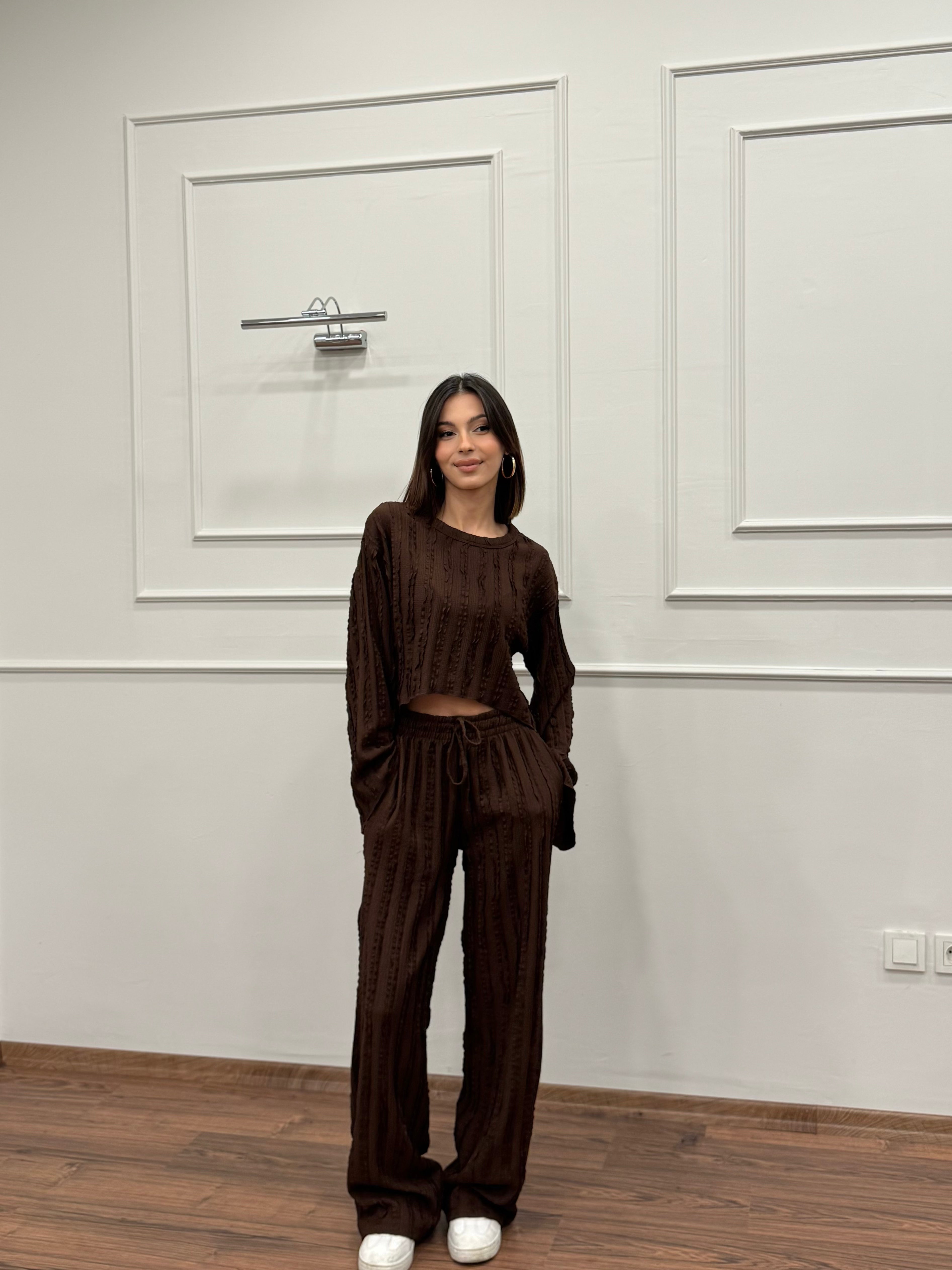 Henna İspanyol Crop Pantolon Kahverengi Takım