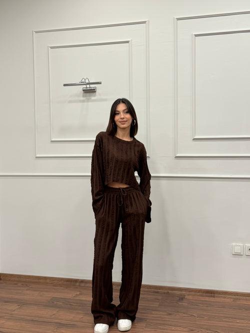 Henna İspanyol Crop Pantolon Kahverengi Takım