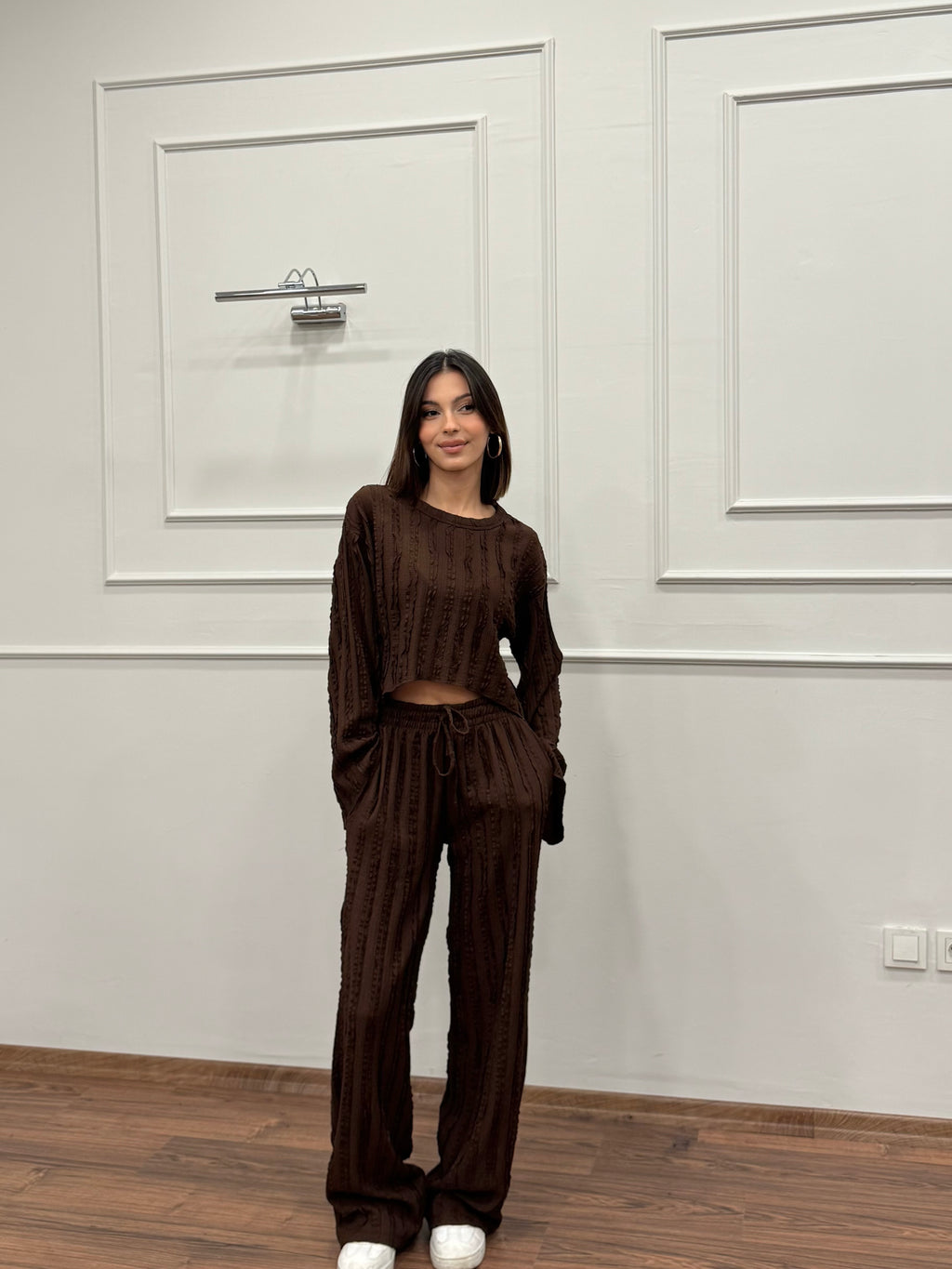 Henna İspanyol Crop Pantolon Kahverengi Takım