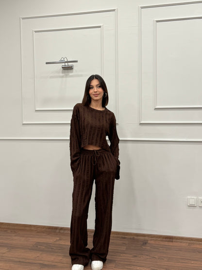 Henna İspanyol Crop Pantolon Kahverengi Takım