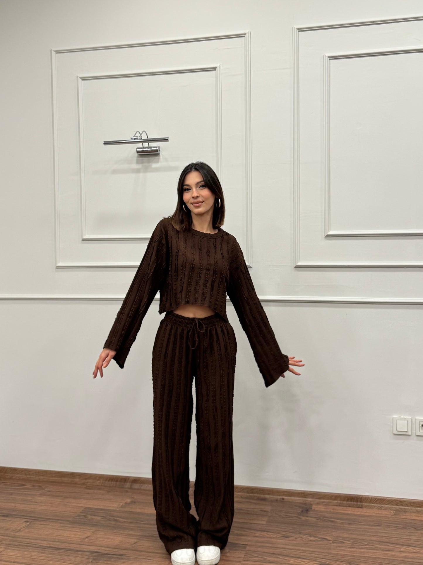 Henna İspanyol Crop Pantolon Kahverengi Takım