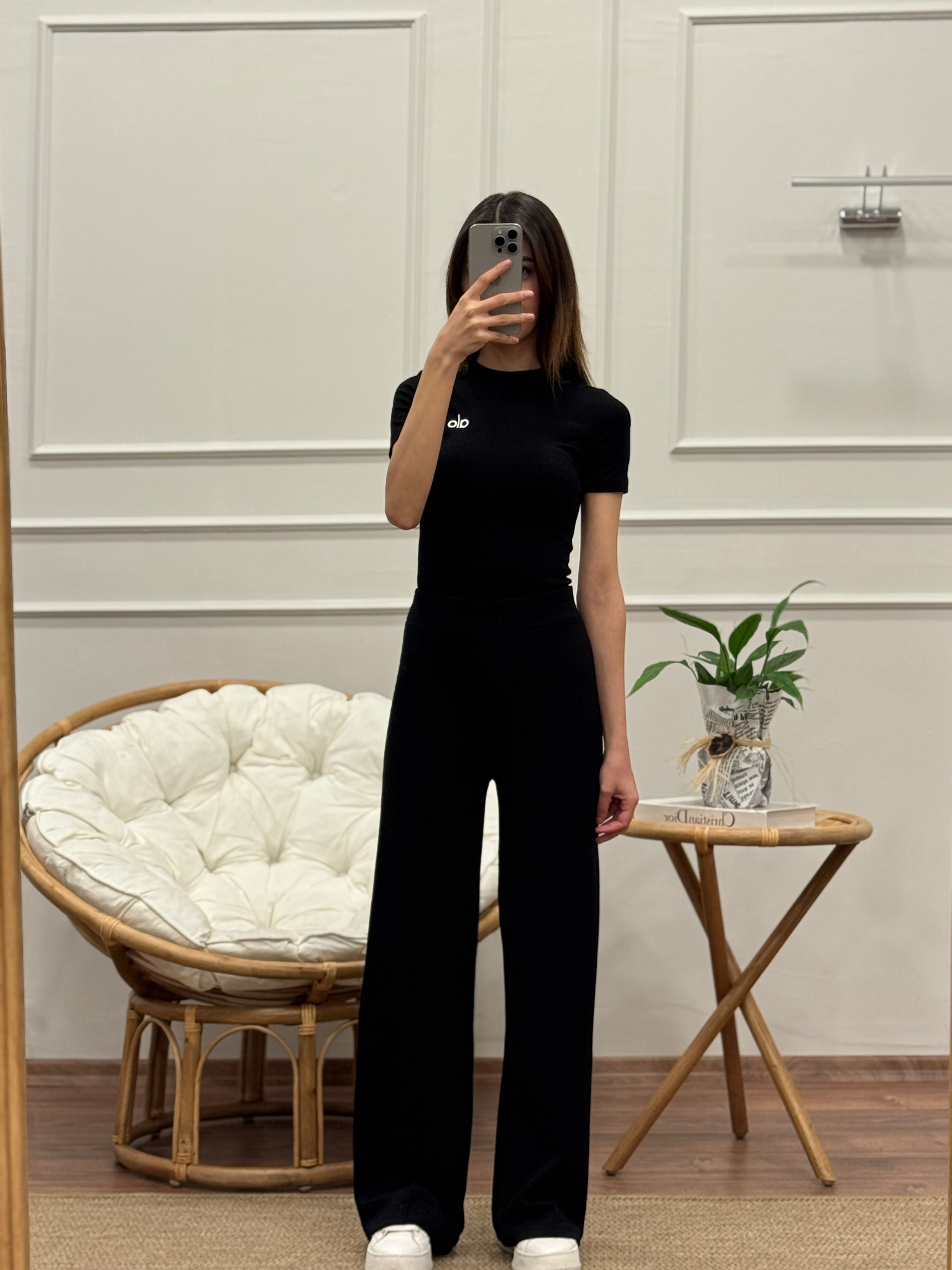 Modal Kumaş Alo Yoga İspanyol Siyah Pantolon