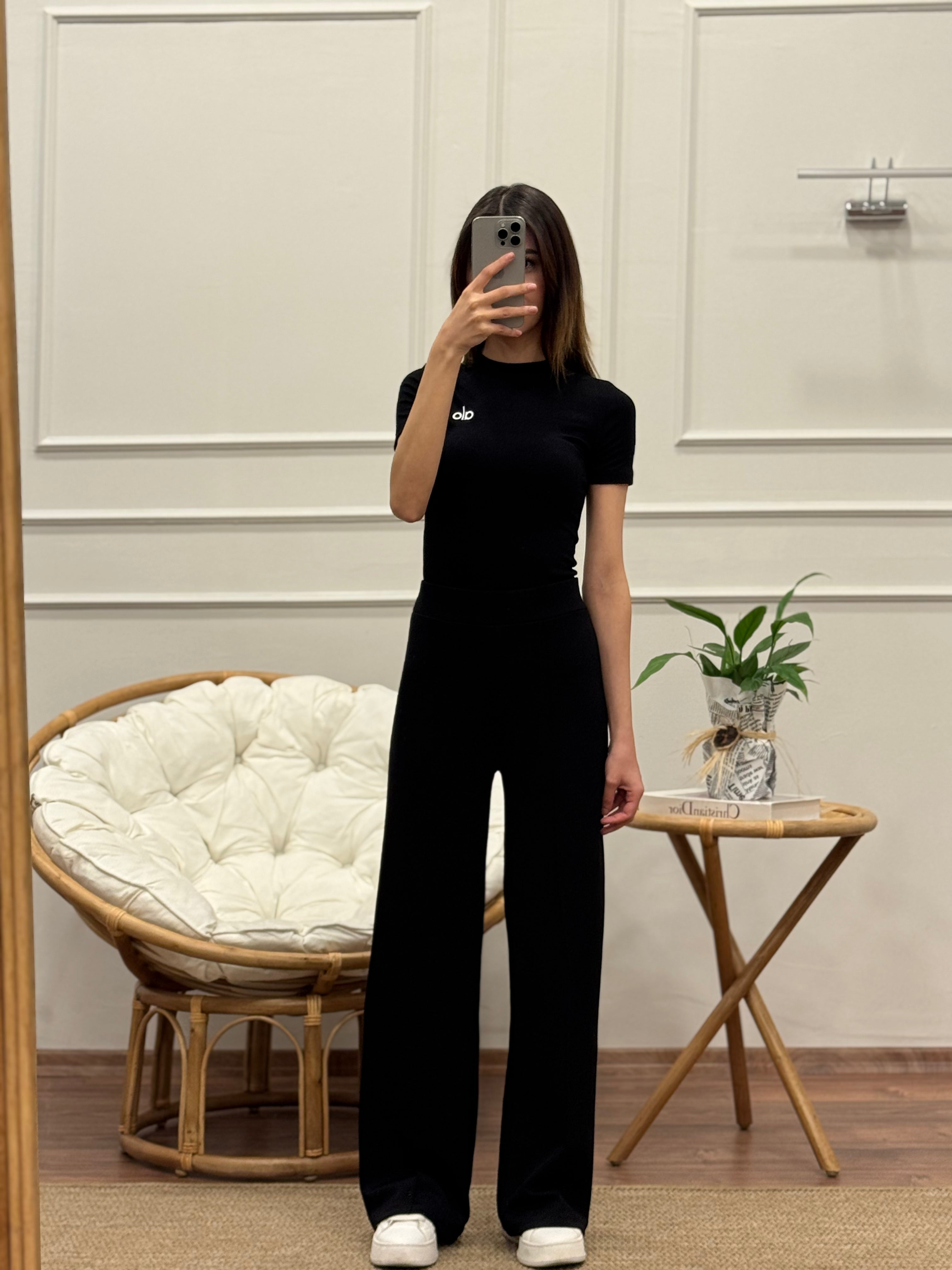 Modal Kumaş Alo Yoga İspanyol Siyah Pantolon