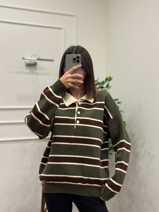 Vintage Haki Polo Yaka Kazak