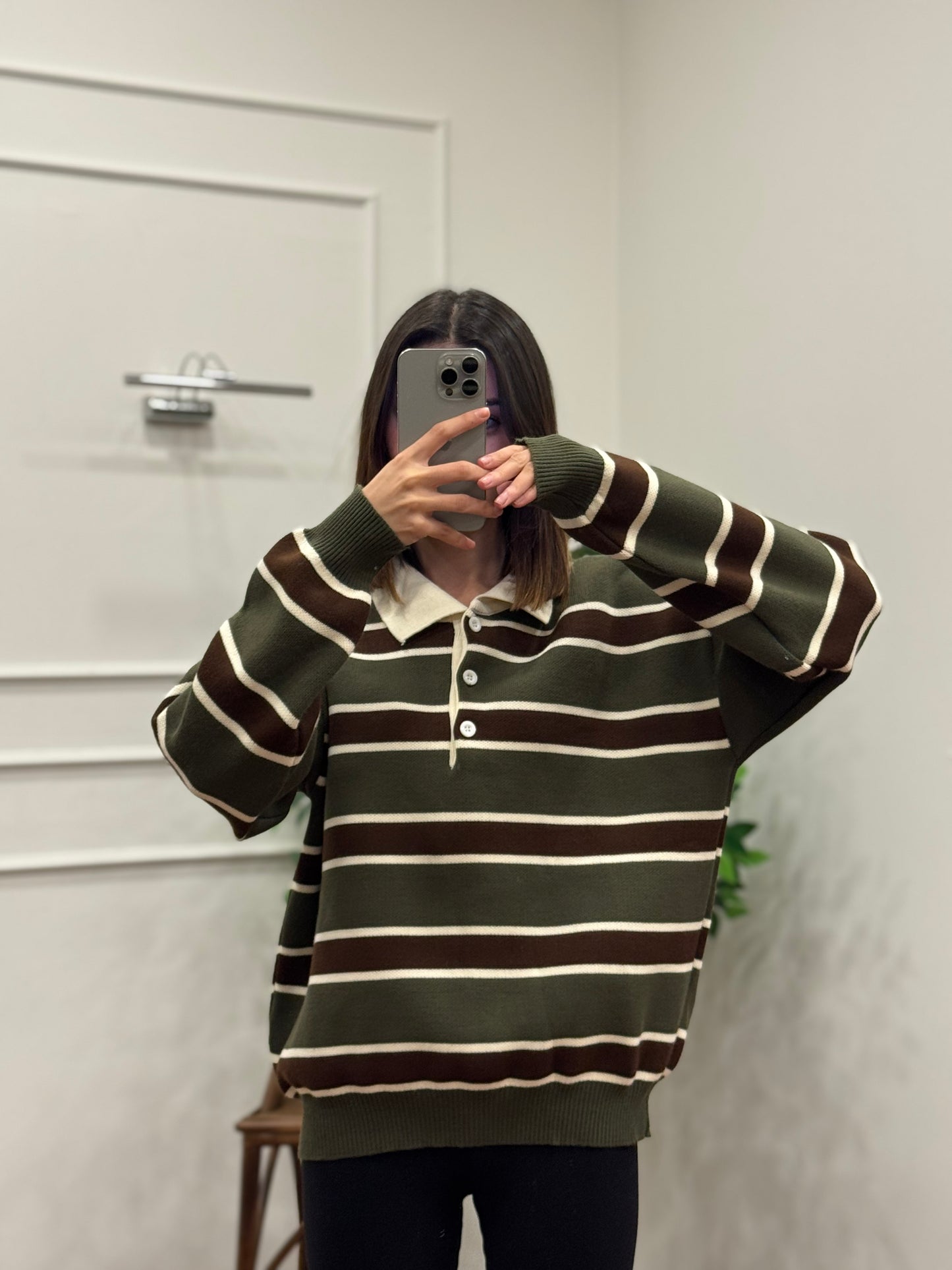 Vintage Haki Polo Yaka Kazak