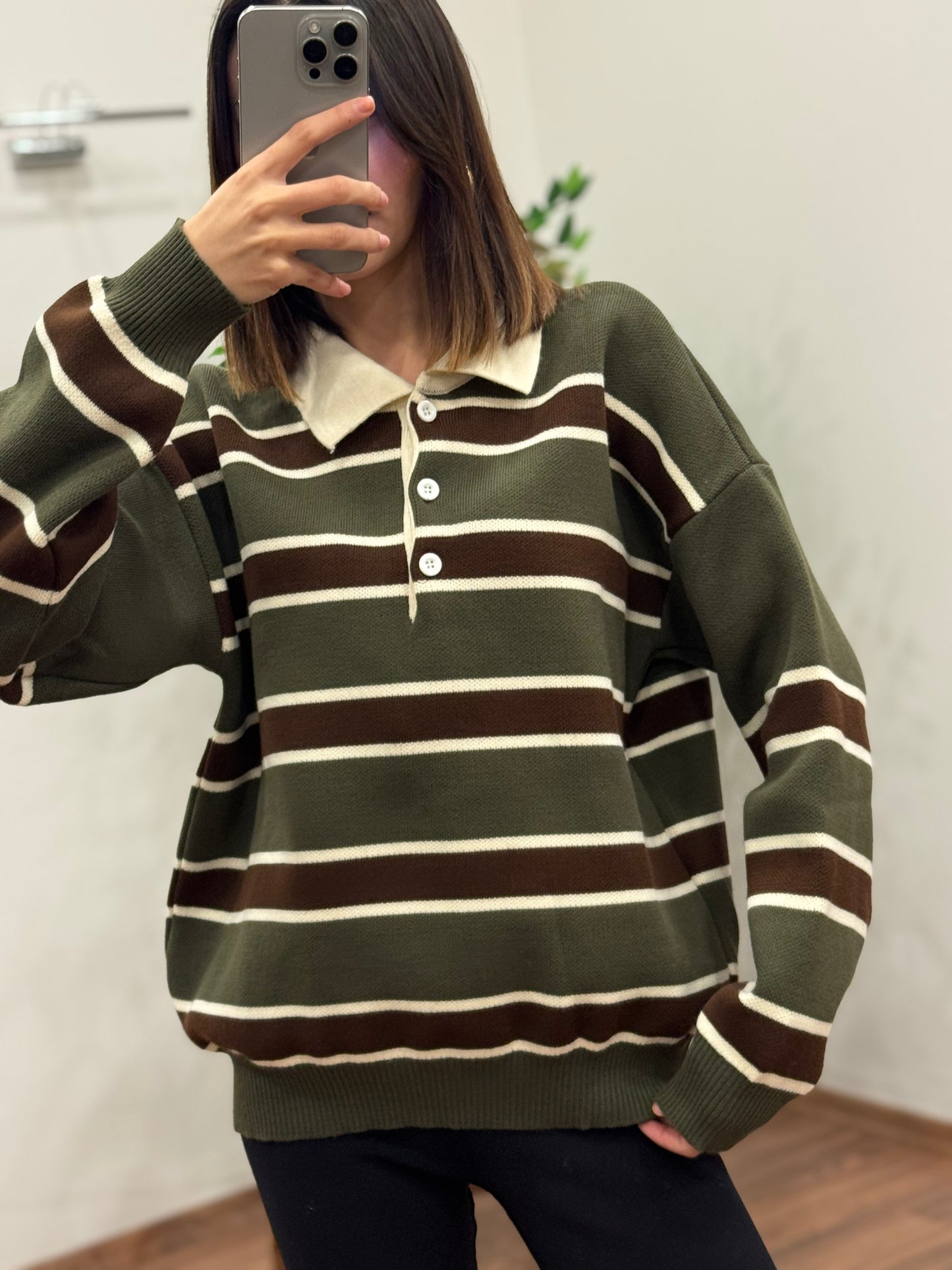 Vintage Haki Polo Yaka Kazak