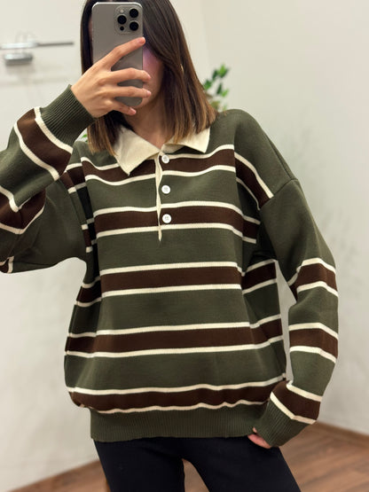 Vintage Haki Polo Yaka Kazak