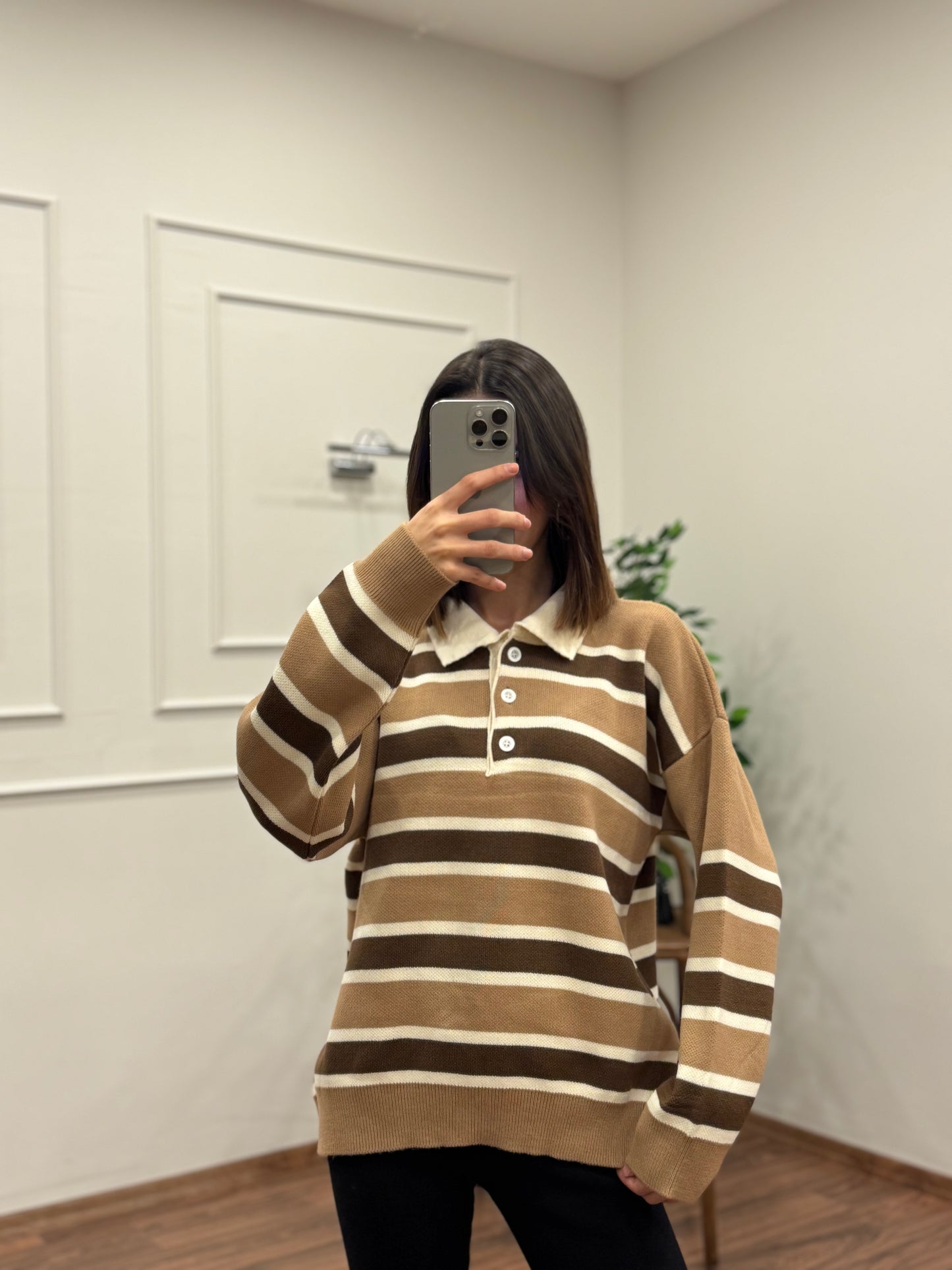 Vintage Bej Polo Yaka Kazak