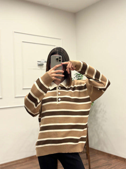 Vintage Bej Polo Yaka Kazak