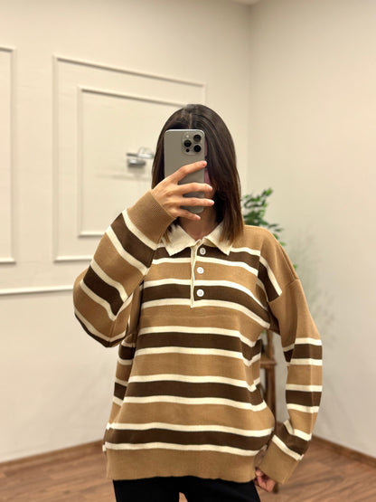 Vintage Bej Polo Yaka Kazak