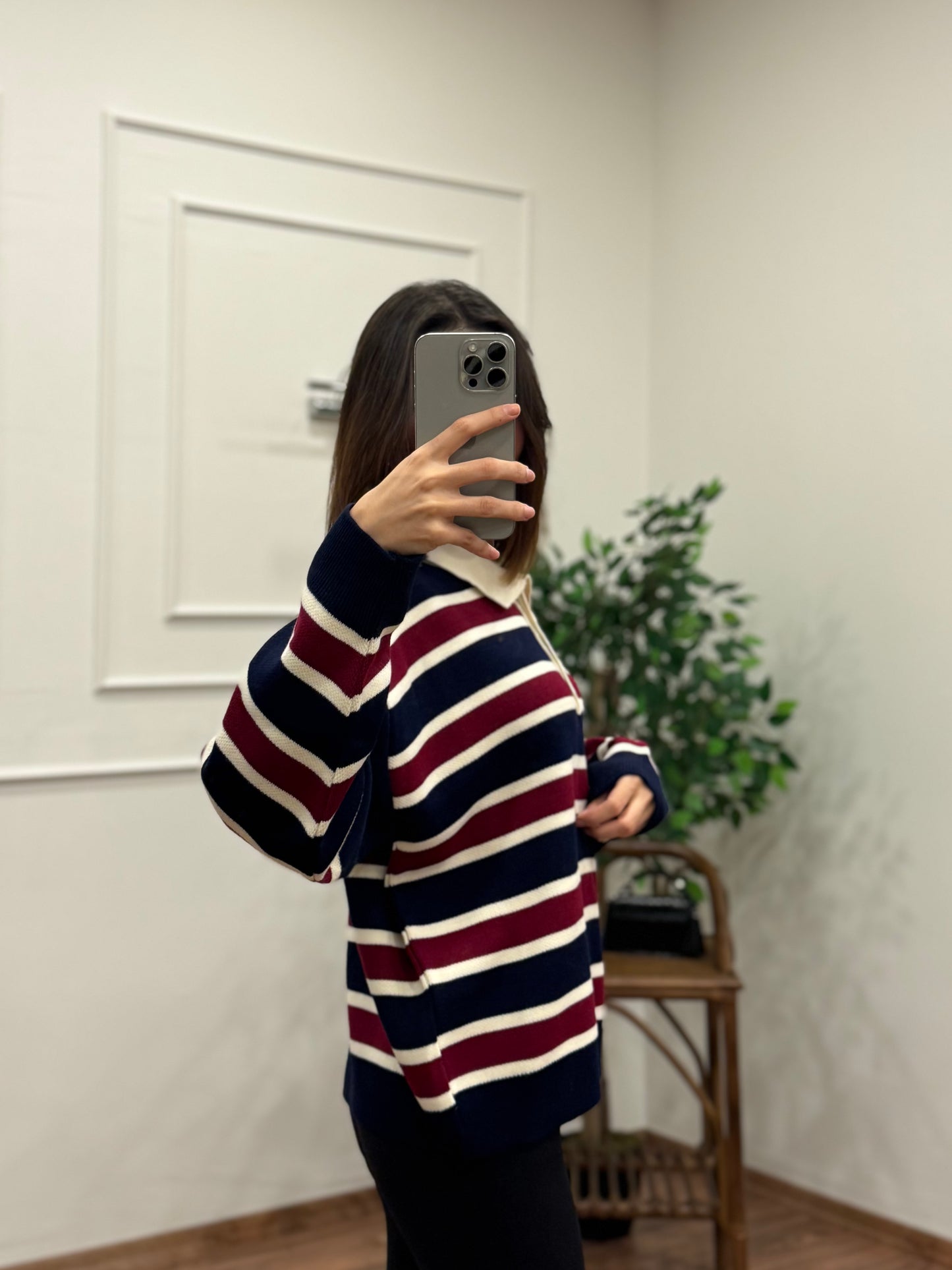 Vintage Lacivert Polo Yaka Kazak