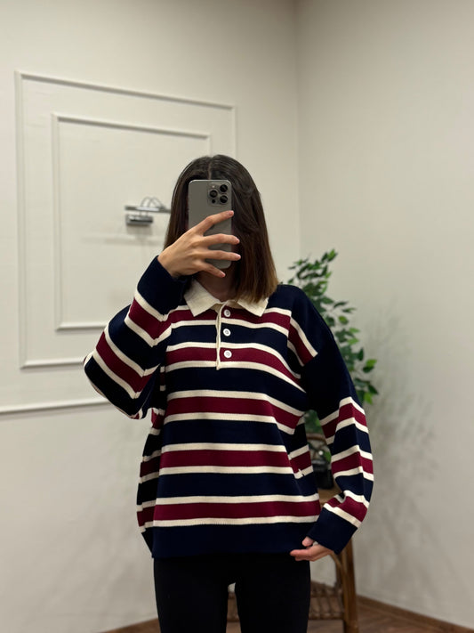 Vintage Lacivert Polo Yaka Kazak