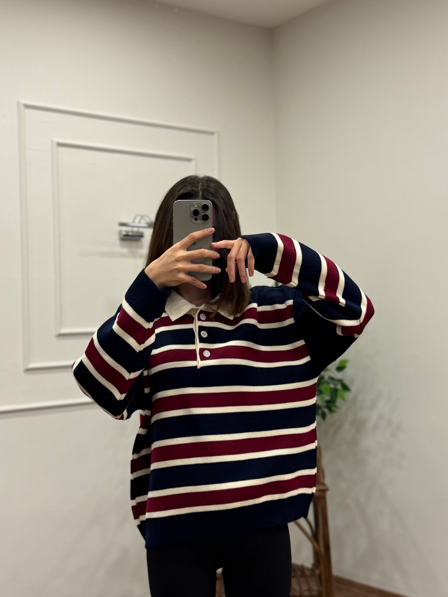Vintage Lacivert Polo Yaka Kazak